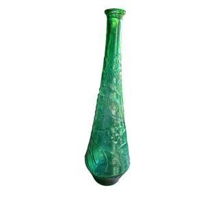 Vintage 60's/70's MCM Green Italian Empoli Bottle Decantet Butterfly And Flowers